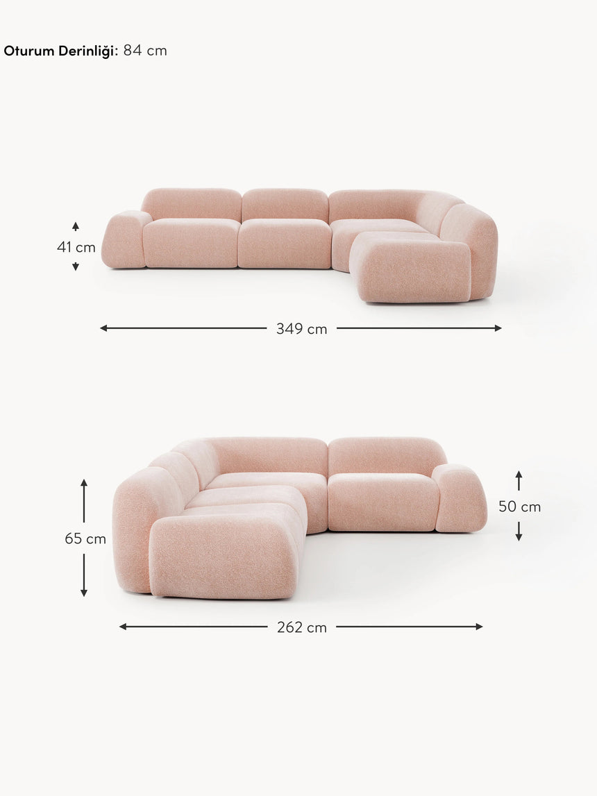 Prag Köşe Koltuk Açık Pembe Dokuma Kadife
