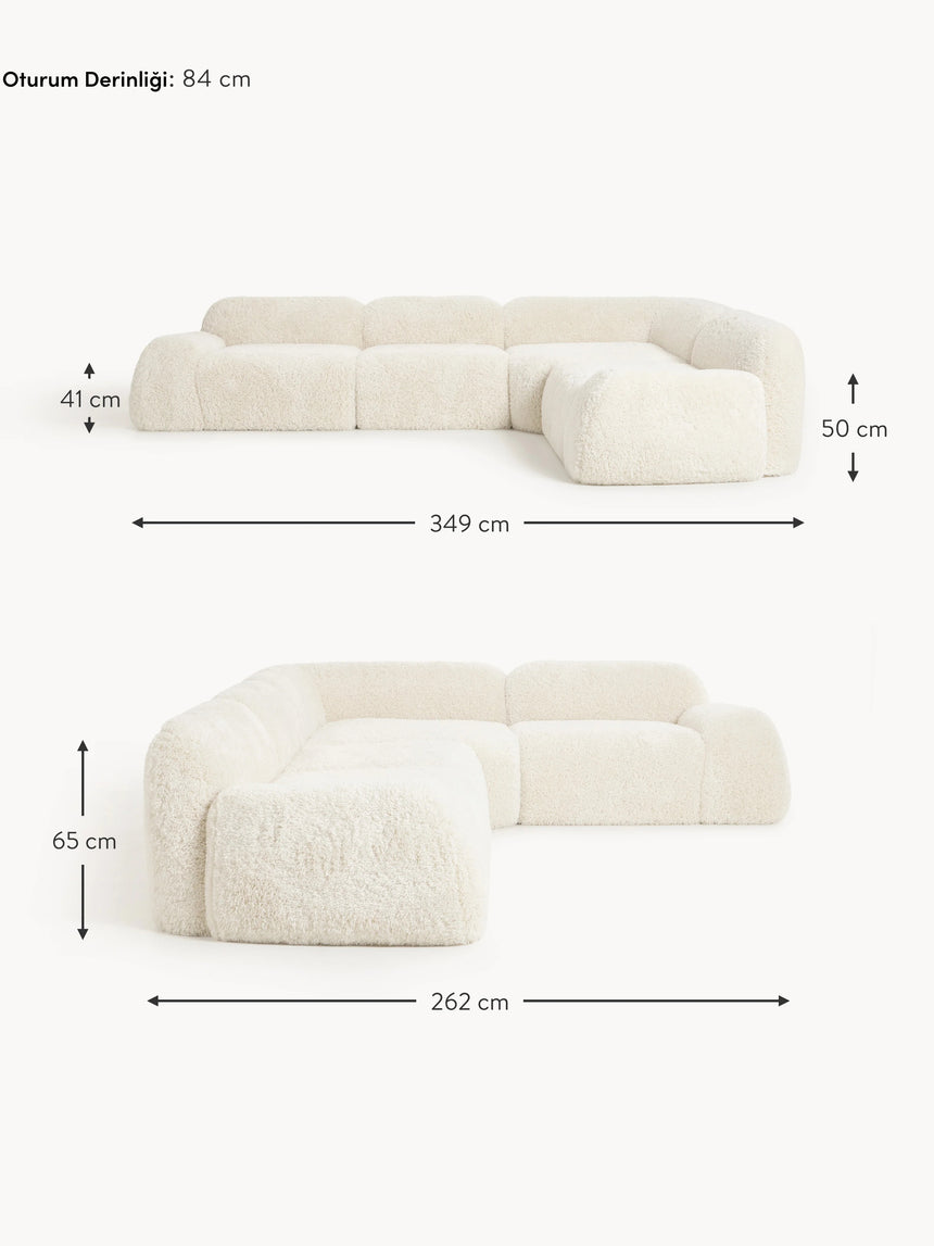 Prag Köşe Koltuk Krem Beyaz Cozy Tüylü