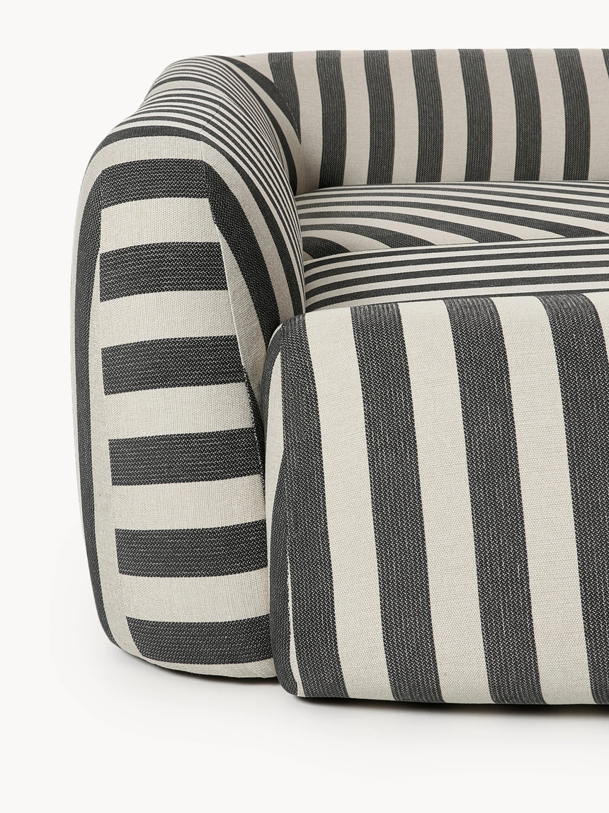 Prag Köşe Koltuk Siyah Beyaz Çizgili Keten
