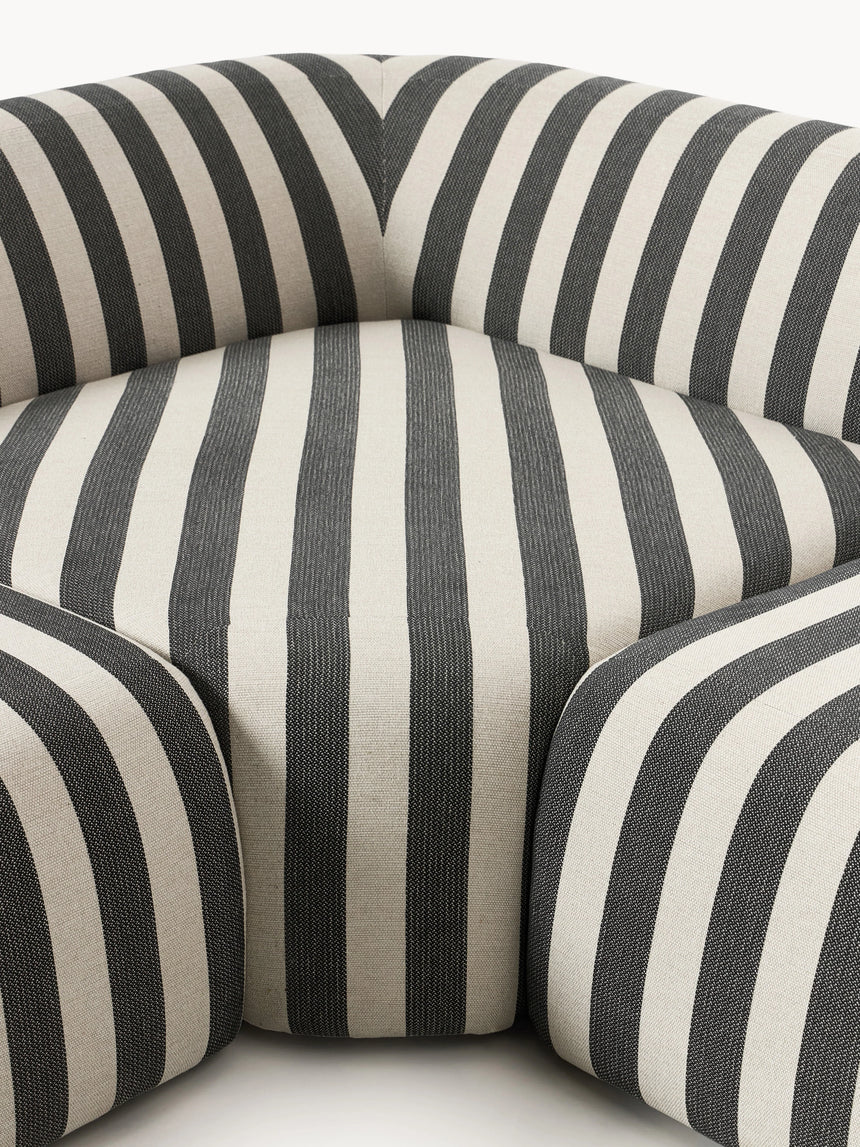 Prag Köşe Koltuk Siyah Beyaz Çizgili Keten