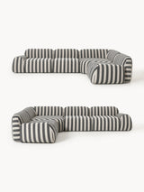 Prag Köşe Koltuk Siyah Beyaz Çizgili Keten