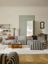 Prag Köşe Koltuk Siyah Beyaz Çizgili Keten