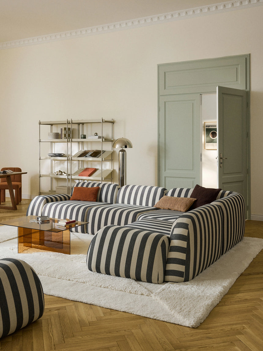 Prag Köşe Koltuk Siyah Beyaz Çizgili Keten