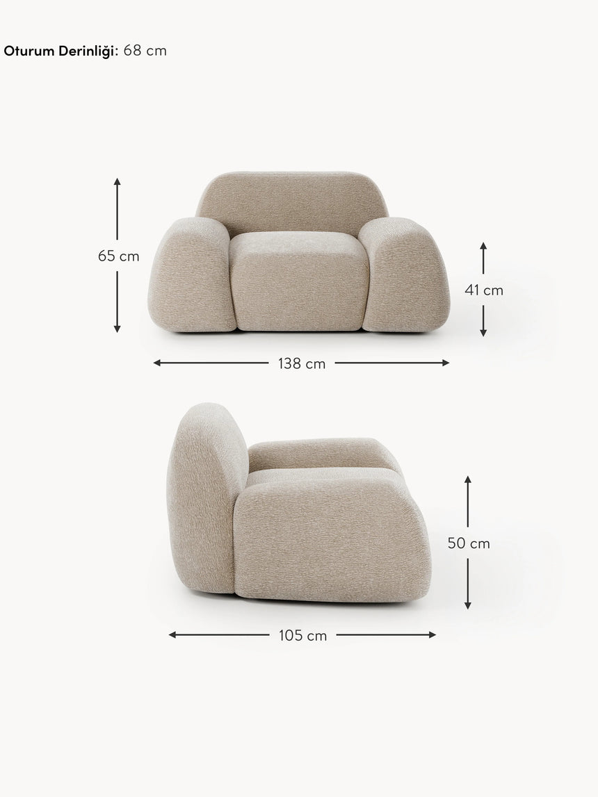 Prag Tekli Koltuk Bej Dokuma Kadife