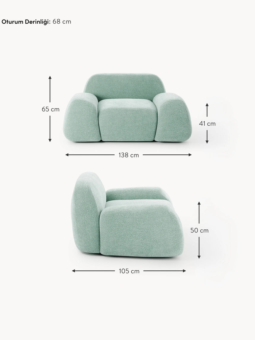 Prag Tekli Koltuk Mint Yeşili Dokuma Kadife