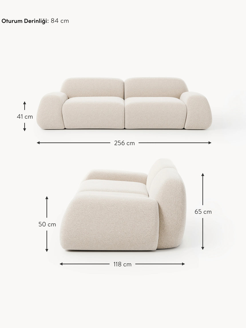 Prag Üçlü Koltuk Açık Bej Dokuma Kadife