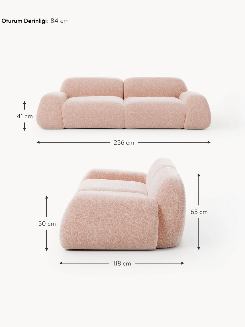 Prag Üçlü Koltuk Açık Pembe Dokuma Kadife