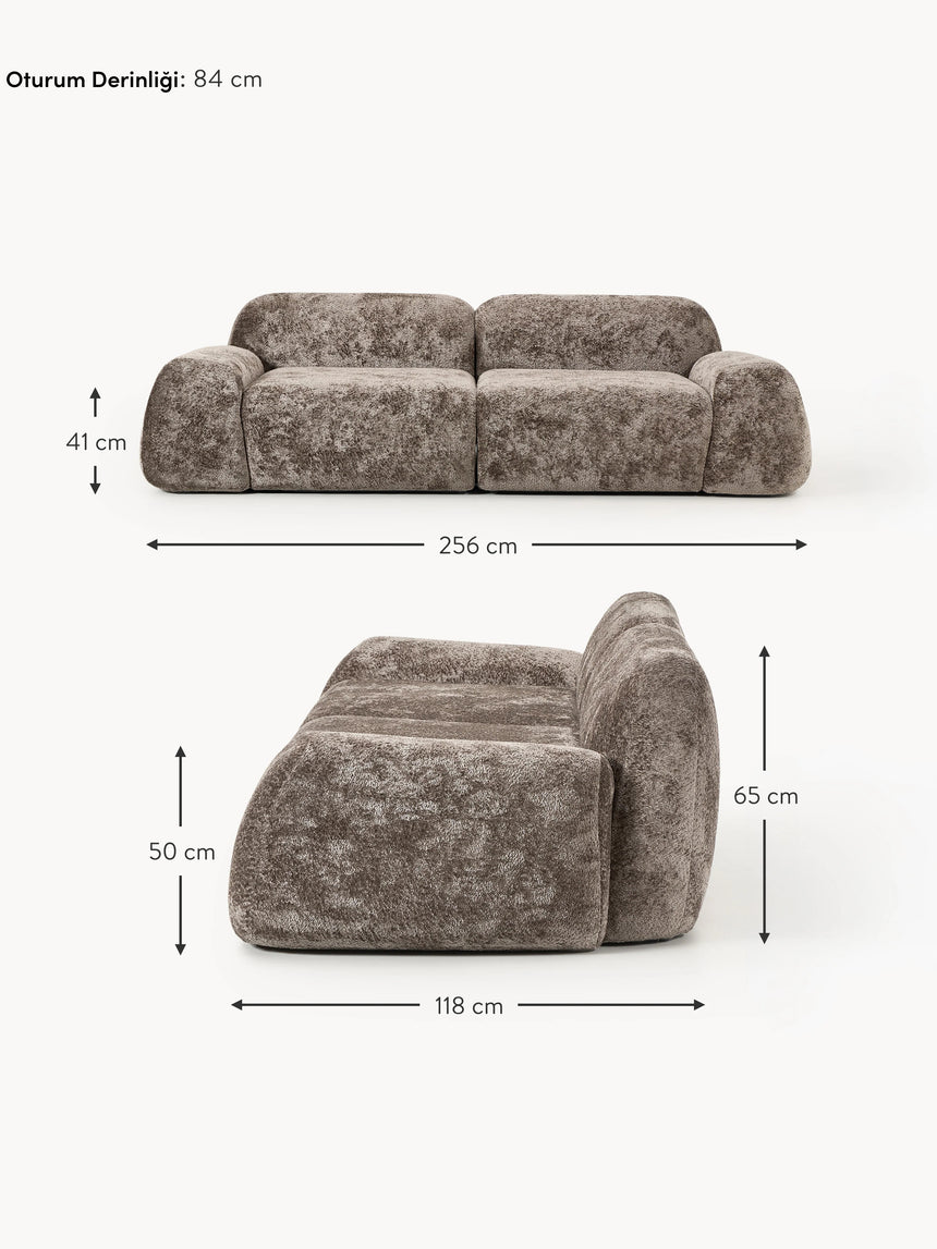 Prag Üçlü Koltuk Boz Kahverengi Teddy