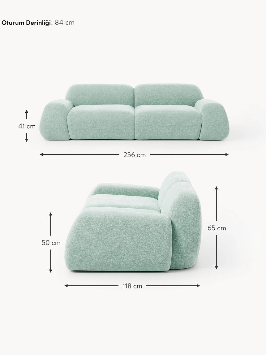 Prag Üçlü Koltuk Mint Yeşili Dokuma Kadife