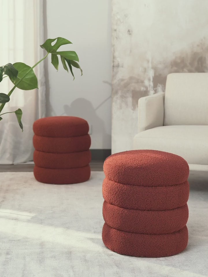 Beko Silindir Puf Şarap Kırmızısı Bukle