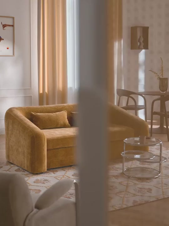 Fara Yataklı İkili Koltuk Hardal Dokuma Kadife