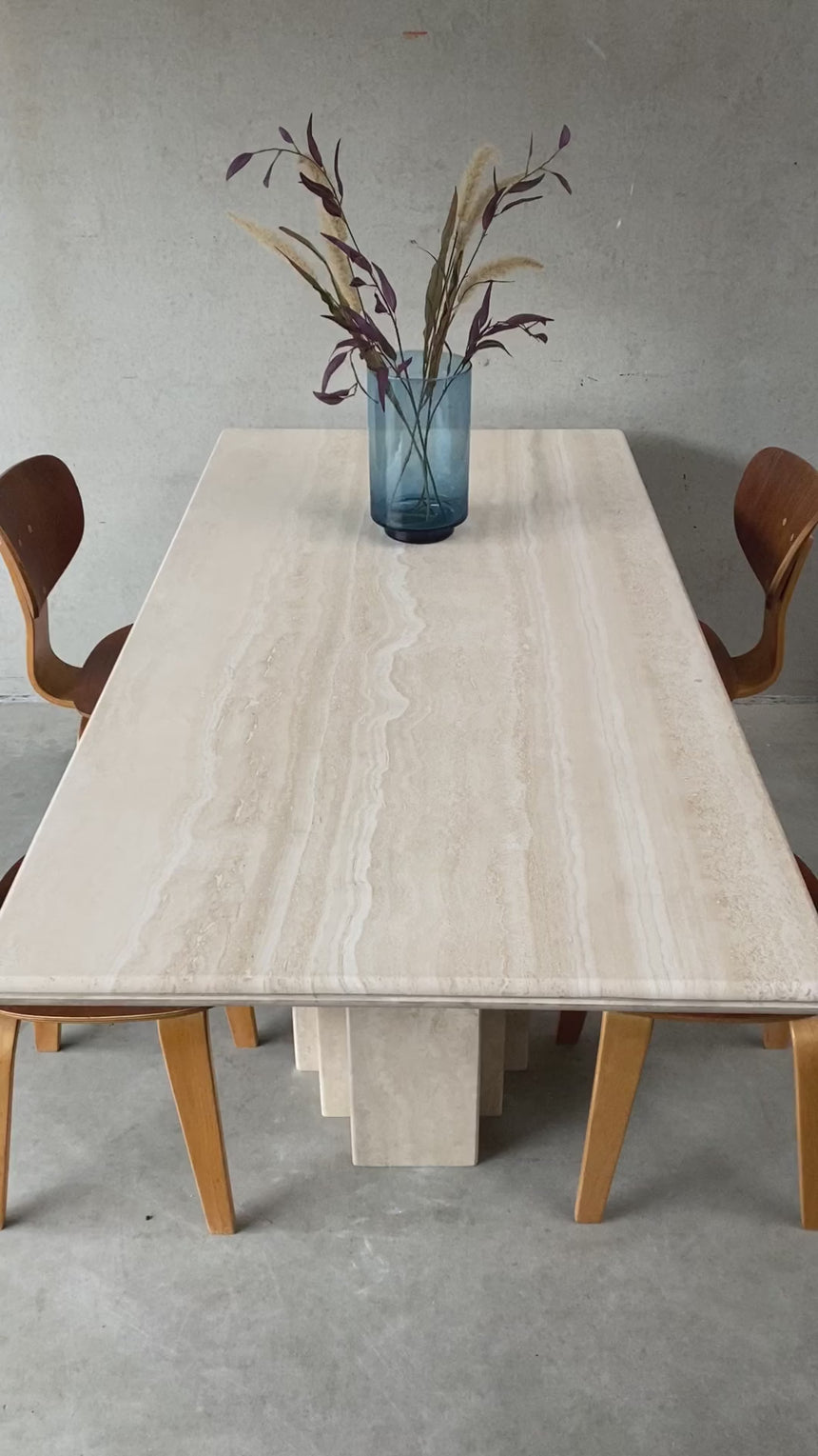 Titus Dikdörtgen Traverten Mermer Yemek Masası