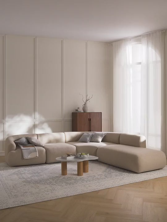 Modern Large Köşe Koltuk Bej Dokuma Kumaş