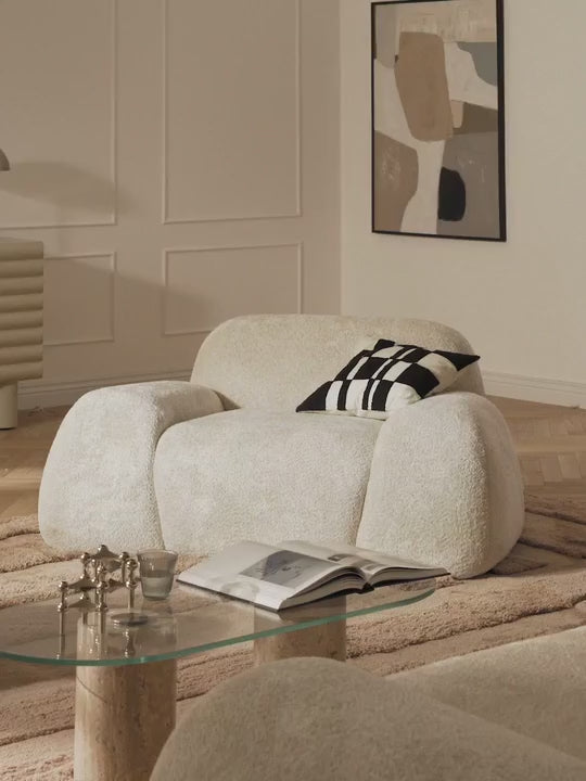 Prag Tekli Koltuk Kırık Beyaz Teddy