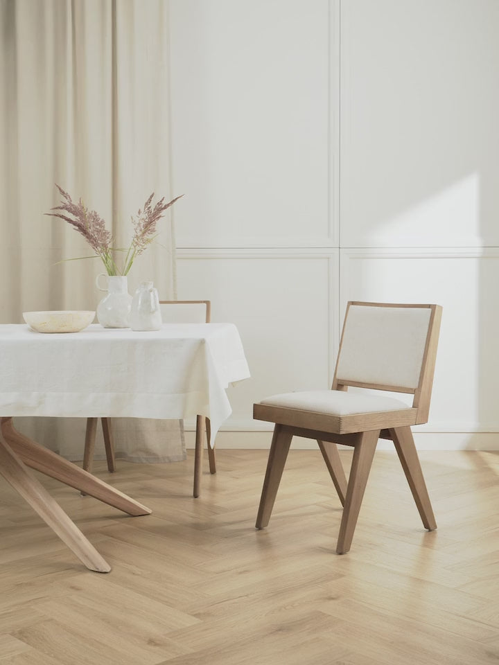 Sara Krem Minderli Ahşap Sandalye Meşe