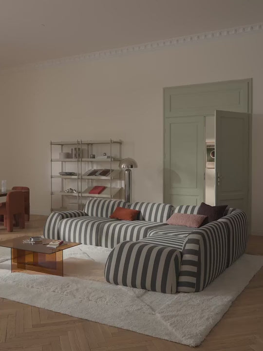 Prag Köşe Koltuk Siyah Beyaz Çizgili Keten