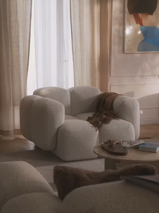 Bom Tekli Koltuk Kırık Beyaz Bukle