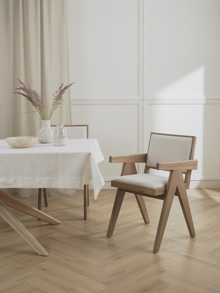 Sara Krem Minderli Kollu Ahşap Sandalye Meşe