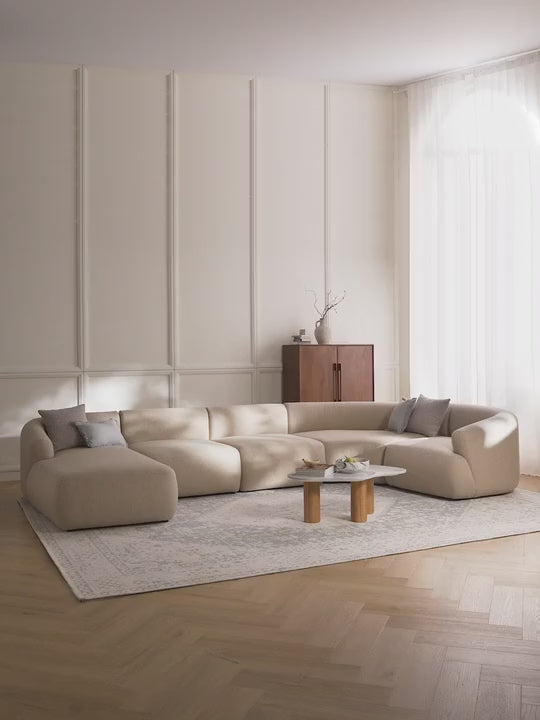 Modern Big Köşe Koltuk Bej Dokuma Kumaş