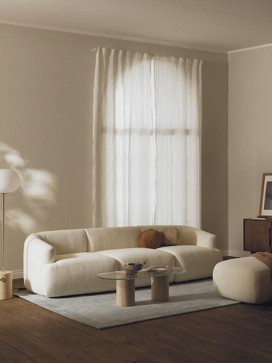 Modern Üçlü Koltuk Kırık Beyaz Bukle