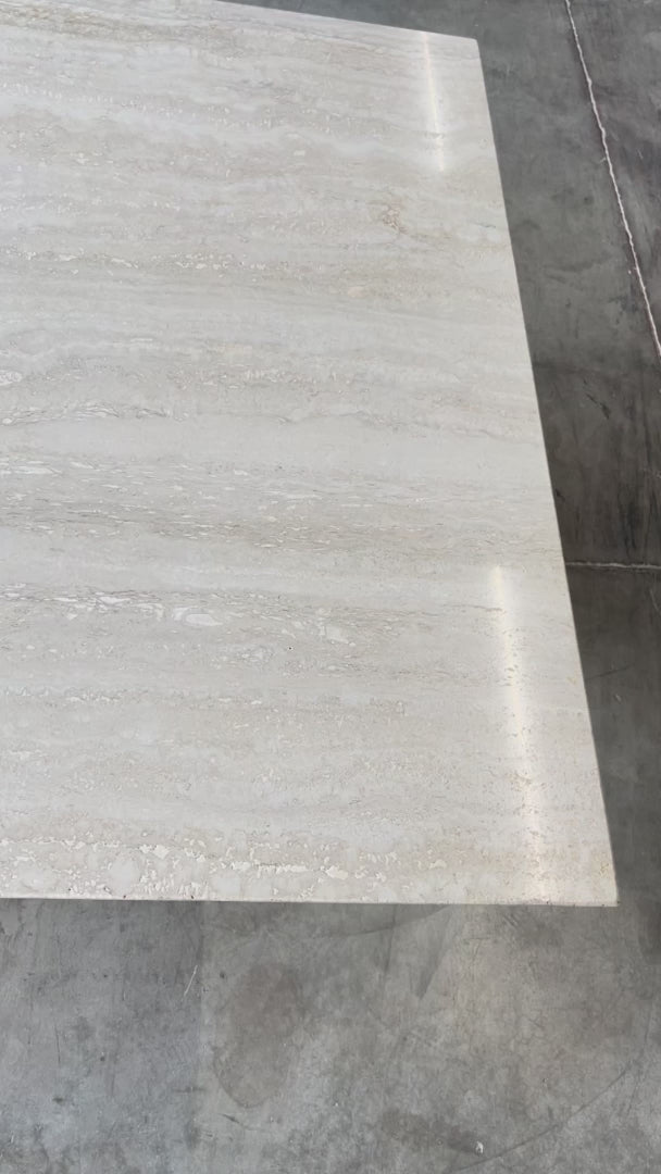 Bellini Heykelsi Ayaklı Dikdörtgen Traverten Mermer Yemek Masası