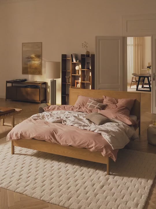 Corner Çift Kişilik Ahşap Karyola Meşe