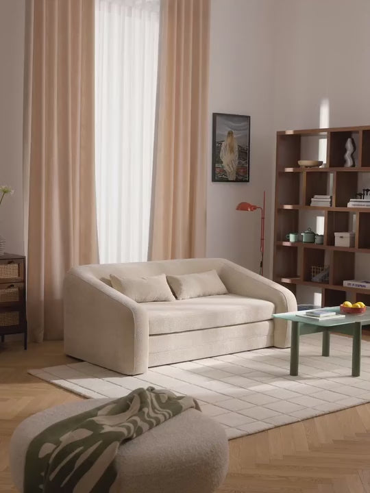 Fara Yataklı İkili Koltuk Krem Dokuma Kadife