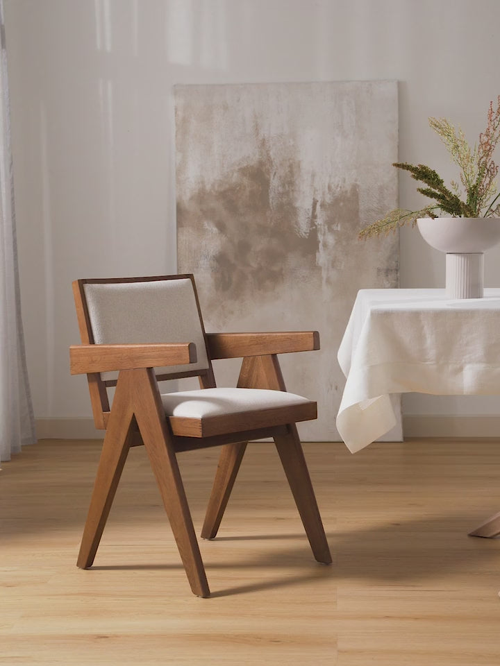 Sara Krem Minderli Kollu Ahşap Sandalye Ceviz