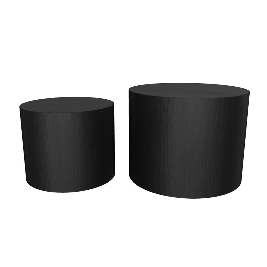 Saba Ahşap Yuvarlak Orta Sehpa Seti İkili Siyah