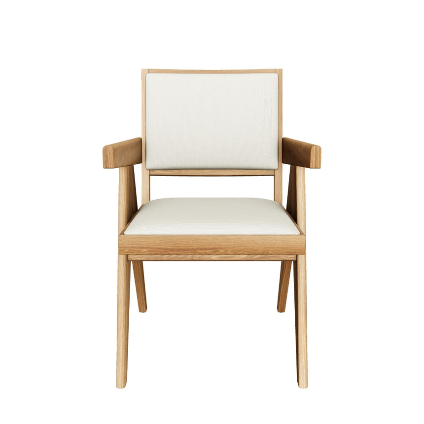 Sara Krem Minderli Kollu Ahşap Sandalye Meşe