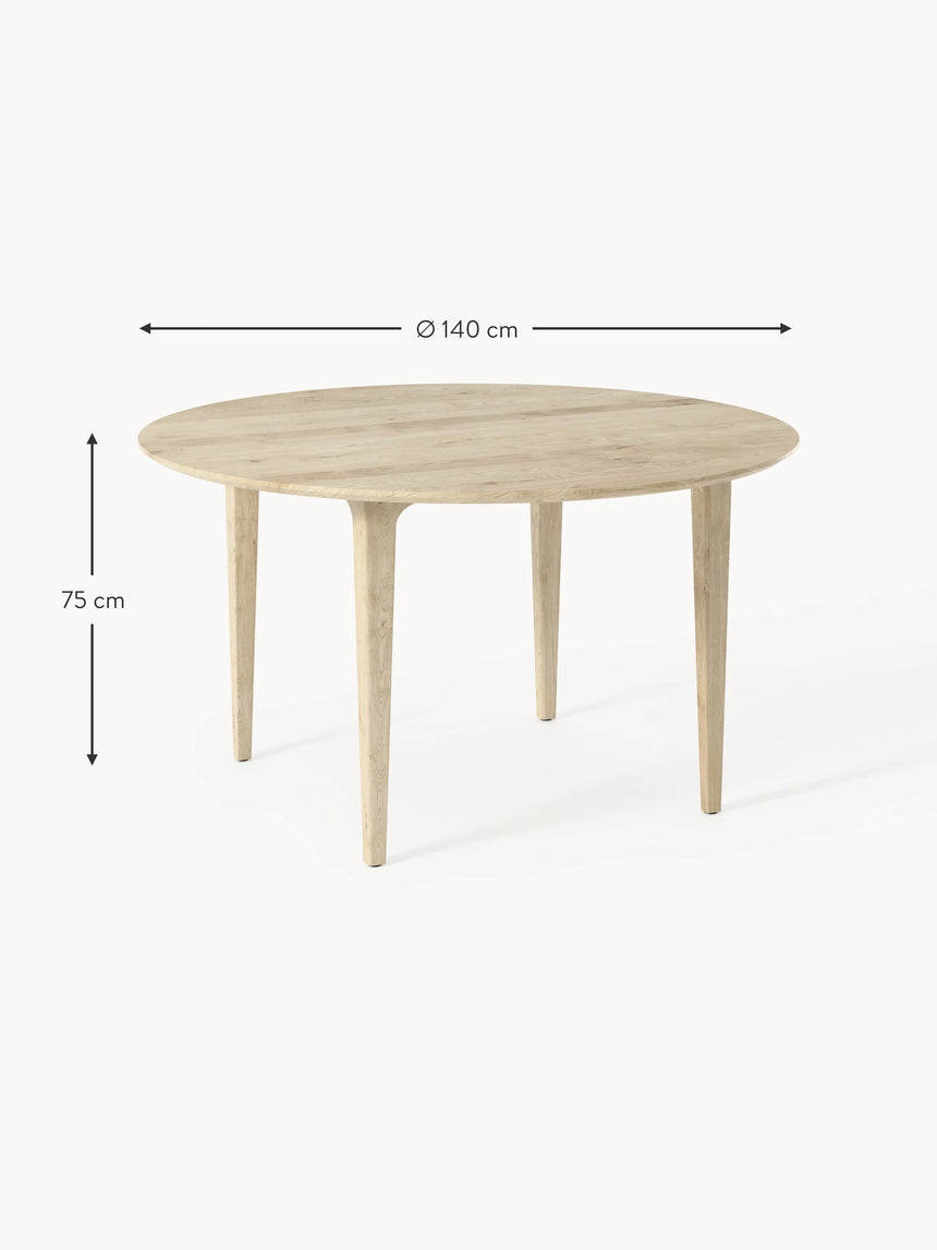 Riko Yuvarlak Ahşap Yemek Masası Beyaz Meşe