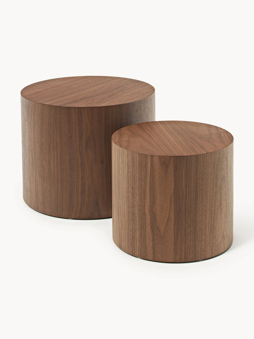 Saba Ahşap Yuvarlak Orta Sehpa Seti İkili Ceviz