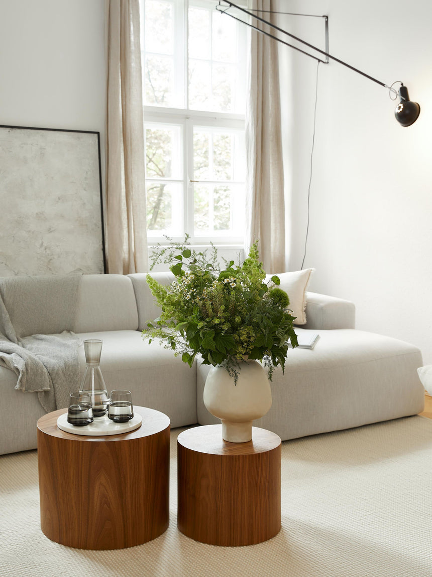 Saba Ahşap Yuvarlak Orta Sehpa Seti İkili Ceviz