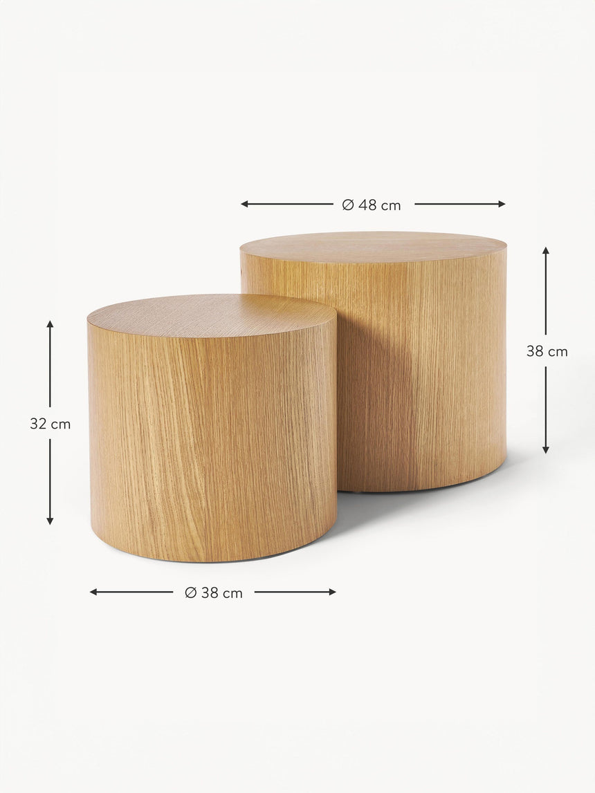 Saba Ahşap Yuvarlak Orta Sehpa Seti İkili Dışbudak