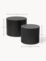 Saba Ahşap Yuvarlak Orta Sehpa Seti İkili Siyah