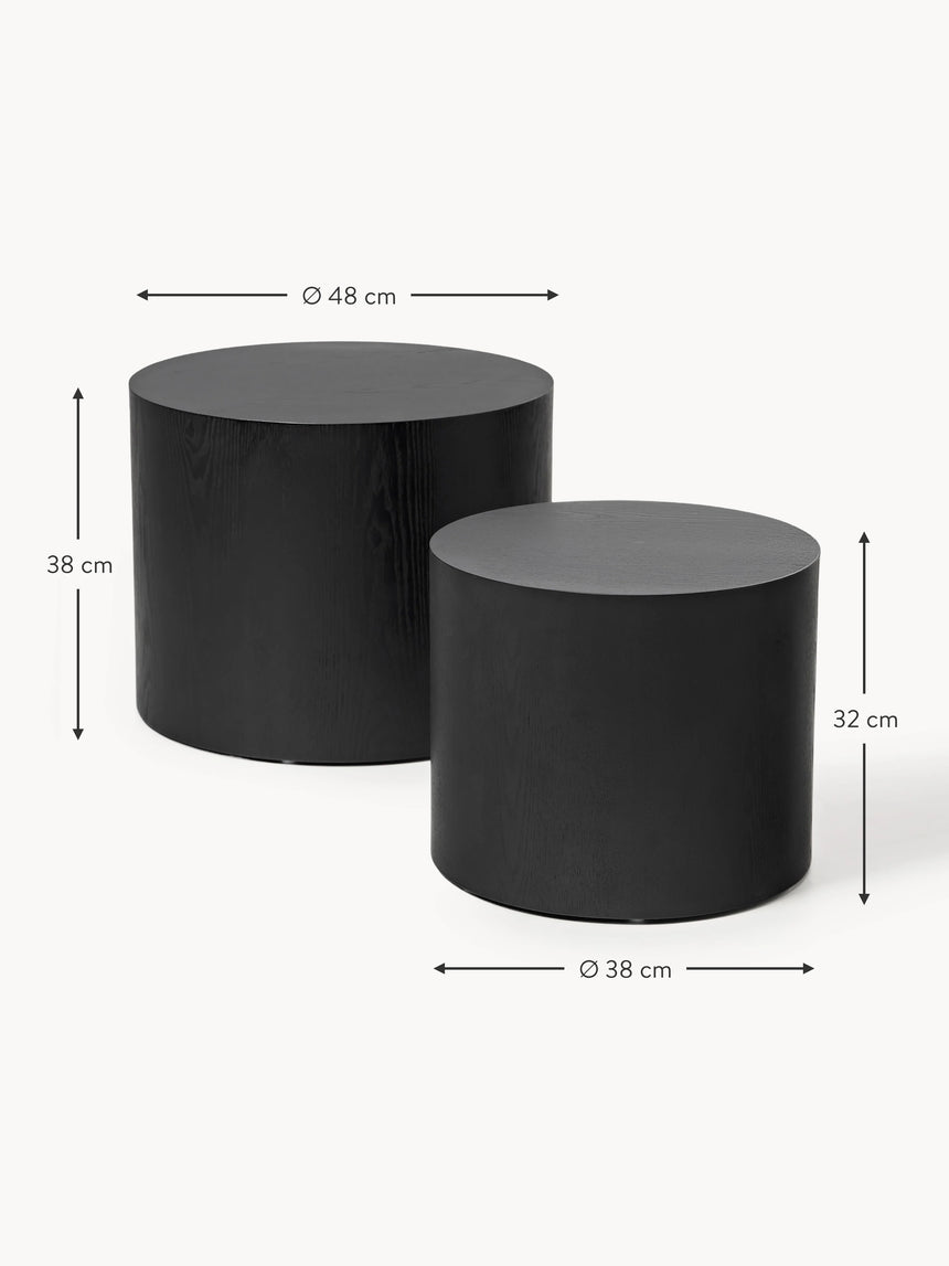 Saba Ahşap Yuvarlak Orta Sehpa Seti İkili Siyah