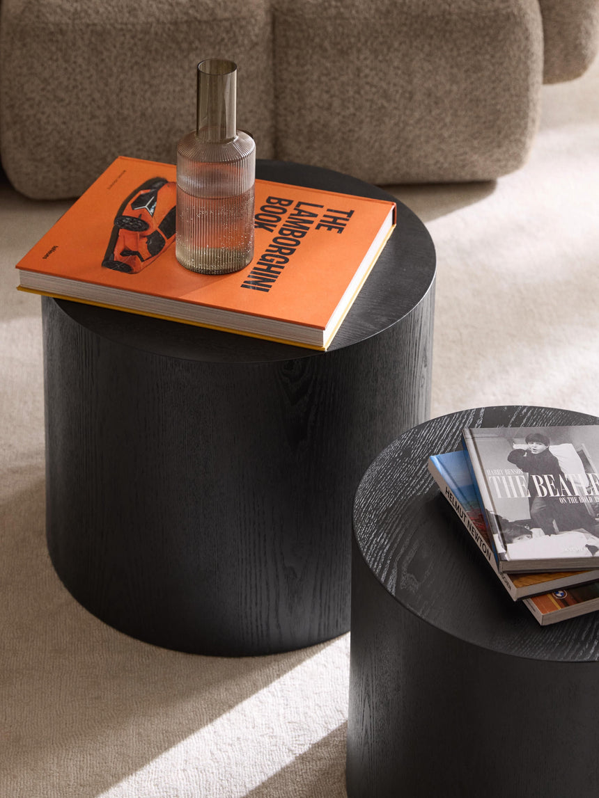 Saba Ahşap Yuvarlak Orta Sehpa Seti İkili Siyah