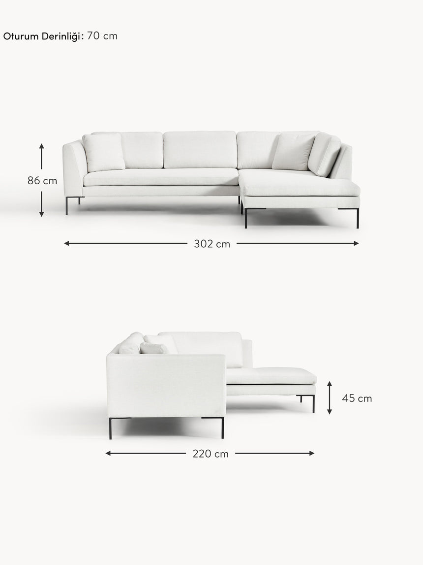Sade Köşe Koltuk Kırık Beyaz