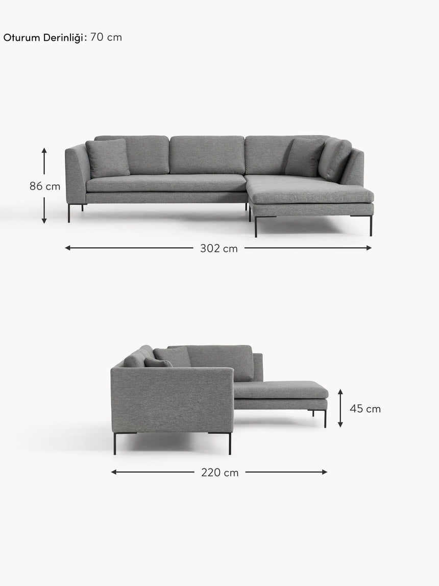 Sade Köşe Koltuk Koyu Gri