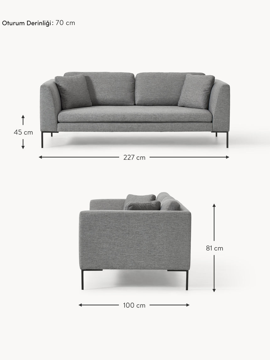 Sade Üçlü Koltuk Koyu Gri