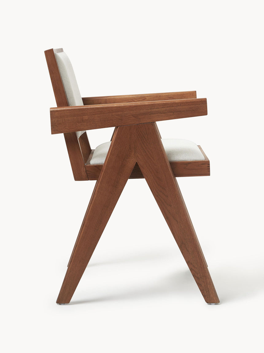 Sara Krem Minderli Kollu Ahşap Sandalye Ceviz