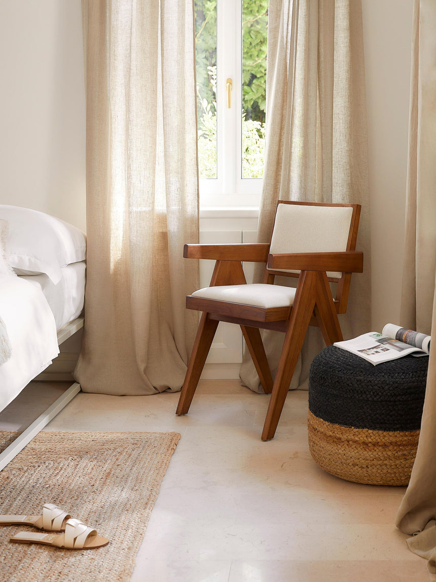 Sara Krem Minderli Kollu Ahşap Sandalye Ceviz