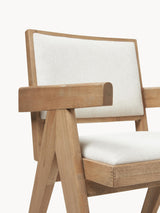 Sara Krem Minderli Kollu Ahşap Sandalye Meşe