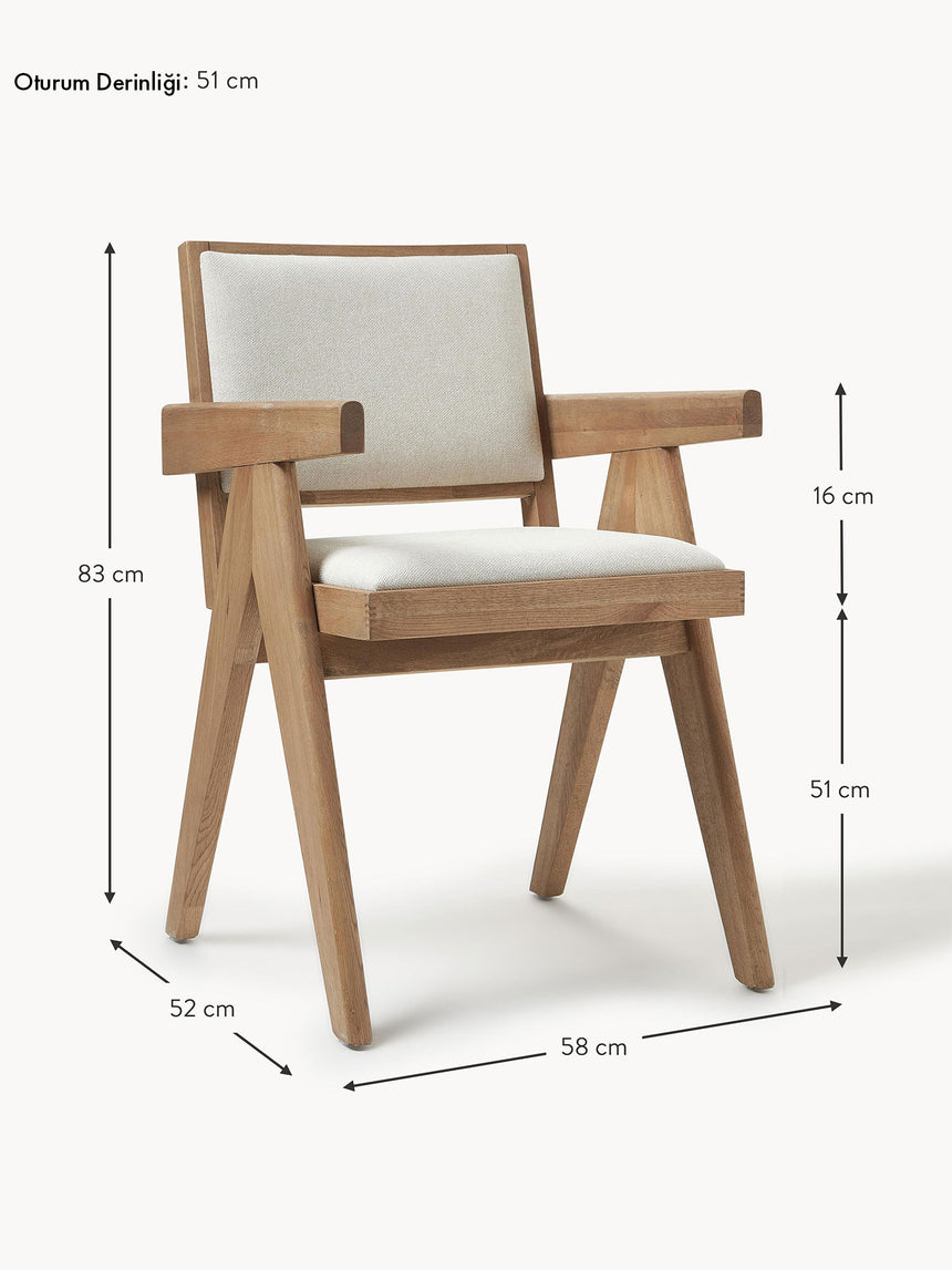 Sara Krem Minderli Kollu Ahşap Sandalye Meşe