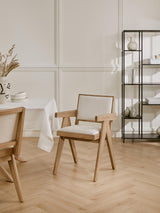 Sara Krem Minderli Kollu Ahşap Sandalye Meşe