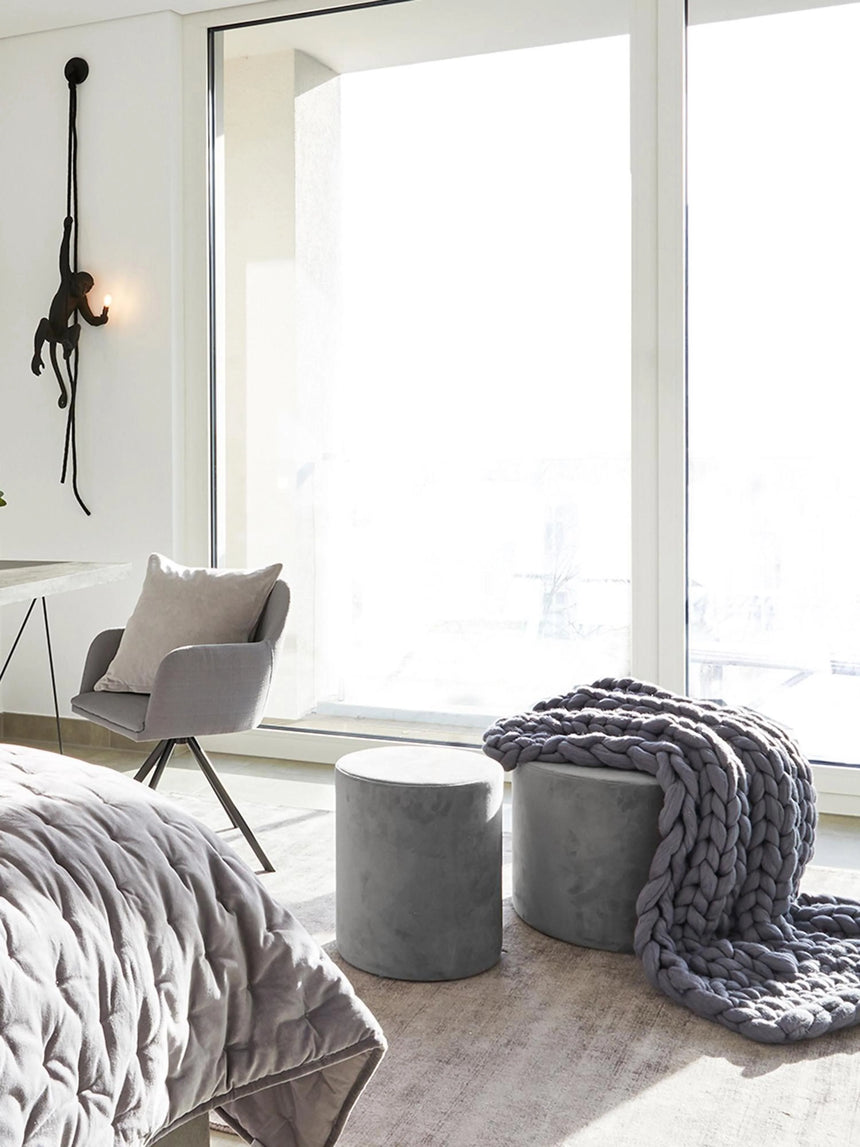 Sos Silindir Puf Gri Kadife