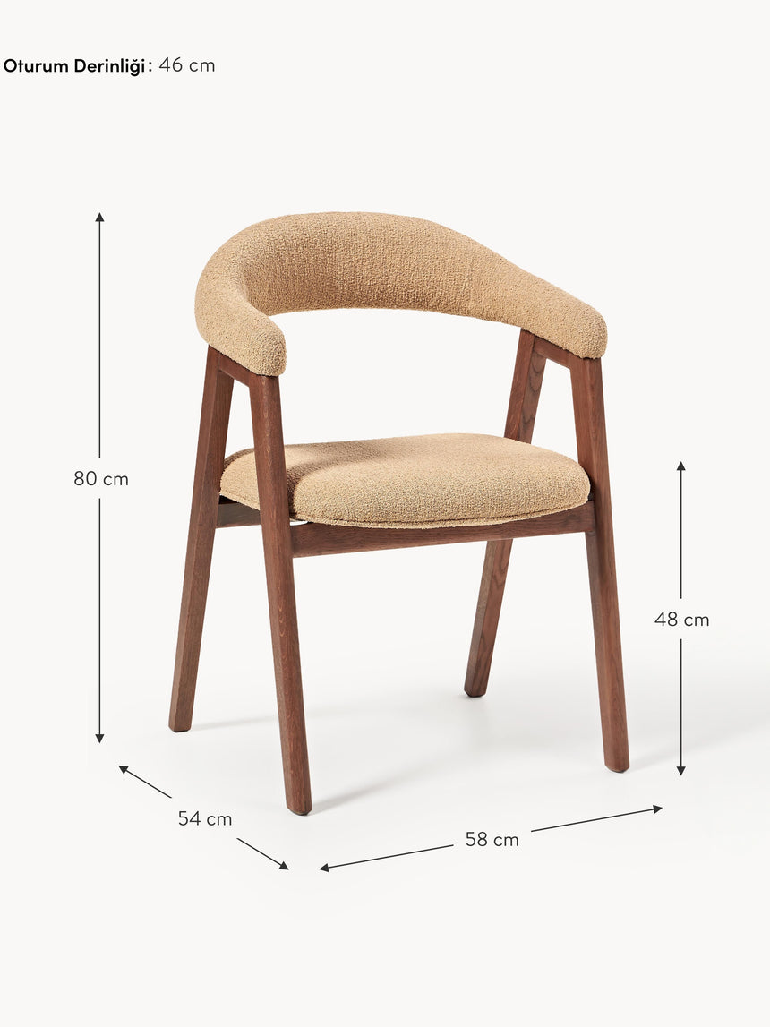 Sweet Ahşap Sandalye Bej Bukle Ceviz