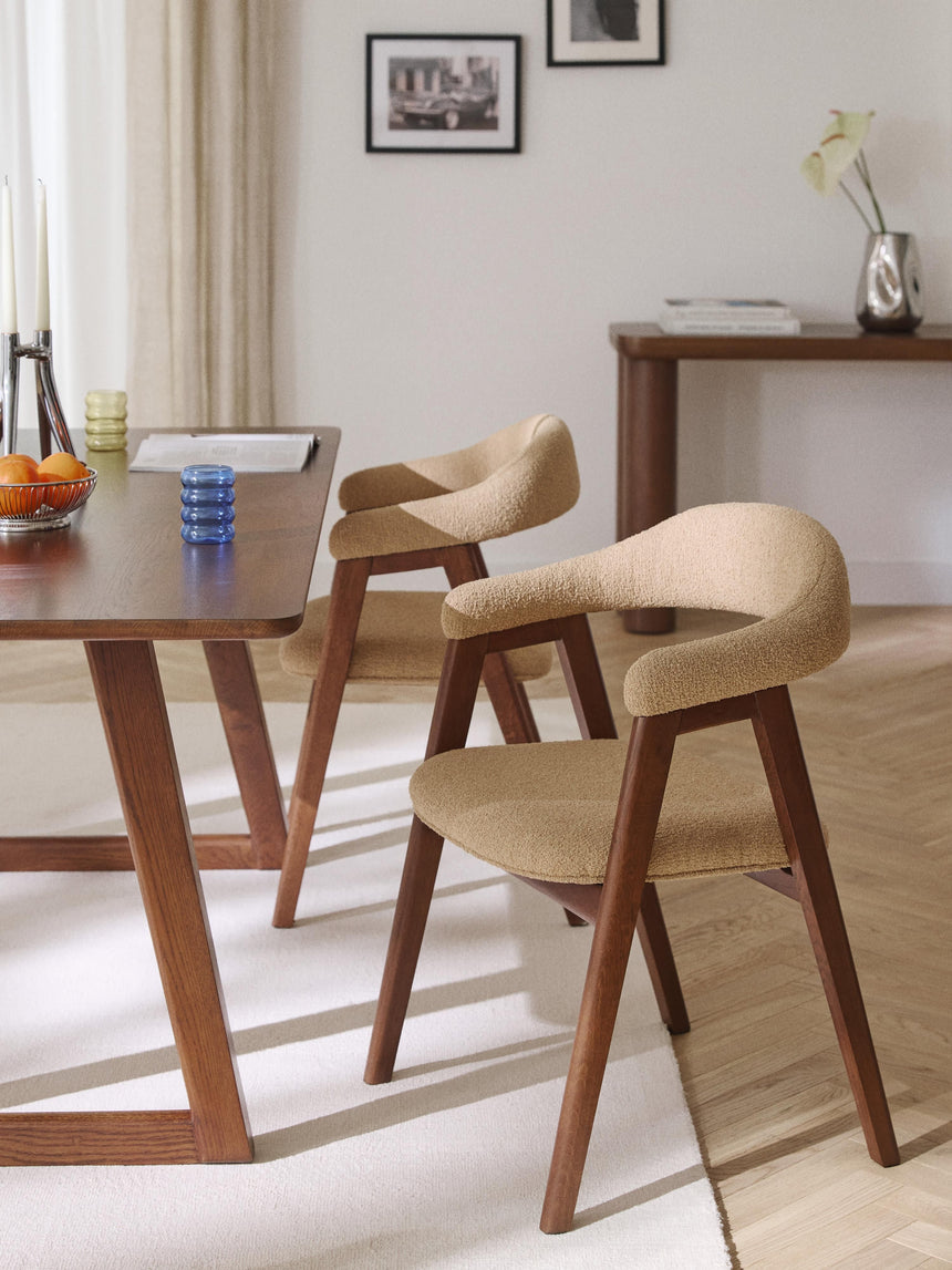 Sweet Ahşap Sandalye Bej Bukle Ceviz