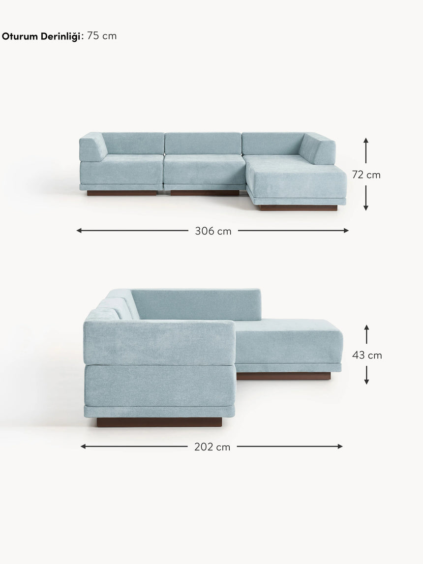 Terim Large Köşe Koltuk Açık Mavi Dokuma Kumaş