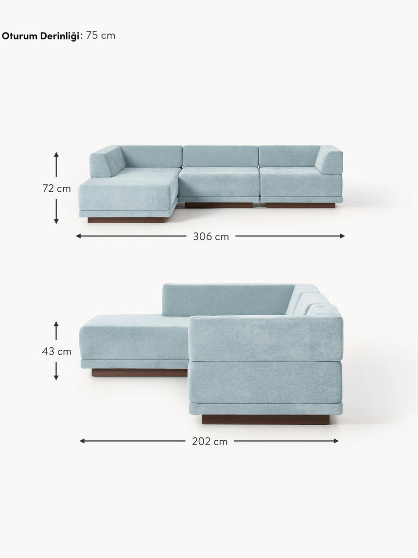 Terim Large Köşe Koltuk Açık Mavi Dokuma Kumaş